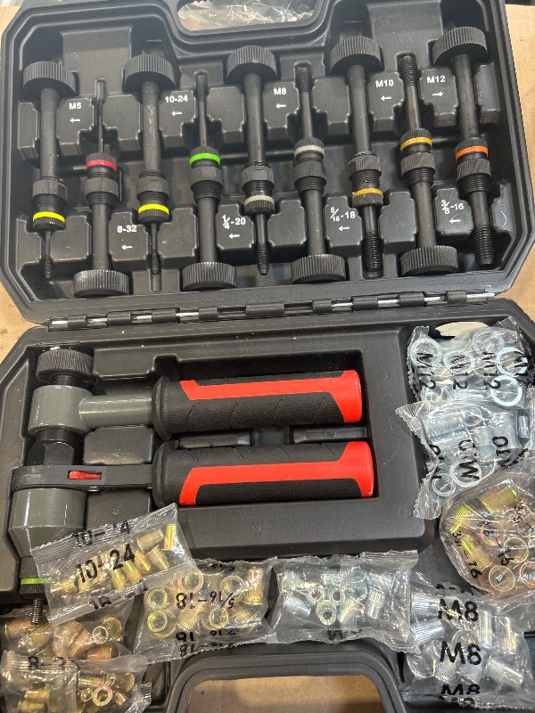 Photo 1 of TOLRET Rivet Nut Tool Rivet Nut Kit, Rivnut Tool Kit with 10 Metric and SAE Mandrels, 100 Pcs Rivet Nuts Assortment Kit, Professional Ratchet Nutsert Tool Kit with Rugged Carrying Case, TR21