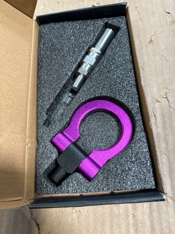 View 2 of X AUTOHAUX Purple Aluminum Alloy Front Bumper Trailer Ring Eye Towing Tow Hook Screw
