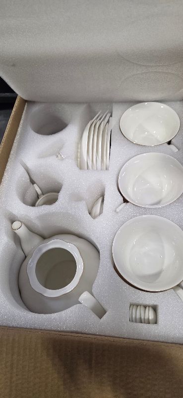 Photo 1 of fanquare 15 Pieces Simple White English Ceramic Tea Sets,Tea Pot,Bone China Cups Without Metal Holder,Matching Spoons,Afternoon Tea Set Service Coffee Set