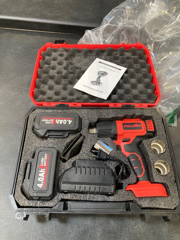 Photo 1 of FULLYEA Cordless Heat Gun, Max 1022°F (550°C) Fast Heating, Lightweight Hot Air Gun Kit with 2x4.0Ah Batteries & 5 Nozzles, Portable Heat Gun for Shrink Tubing, PVC Wrap, Crafts (Red)