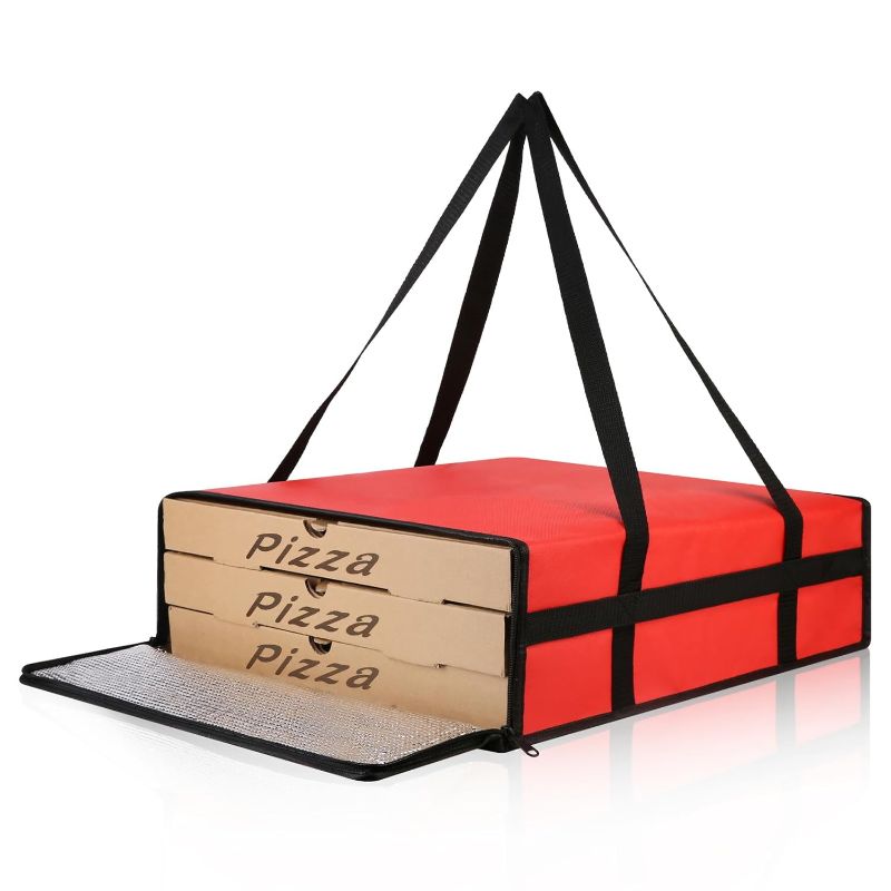 Photo 1 of Bodaon Insulated Pizza Delivery Bag, 20" x 20" x 6" Pizza Warmer Bags for Carry Hot, Food Warmers for Parties, Pizza Thermal Insulation, Pizza Carrier for Catering, Red, 1-Pack
