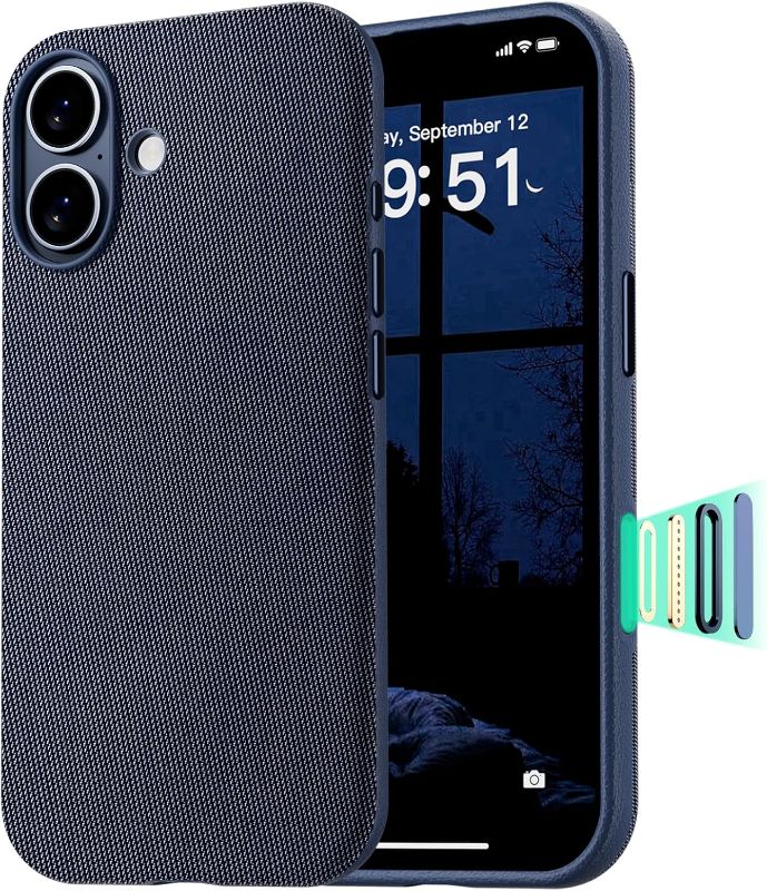 Photo 1 of vnnink Magnetic for iPhone 17 Case (Compatible with MagSafe) (Camera Control Button) Technical Fabric Nylon Phone Case for iPhone 17, Shockproof Military Drop Protection,Blue
