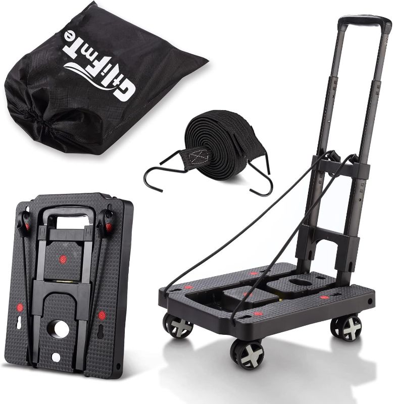 Photo 1 of Folding Hand Truck Lightweight Hand Truck Dolly Foldable,Luggage cart with 4 Rotate Wheels, Utility Cart with Adjustable Handle,Collapsible Dolly for Moving
