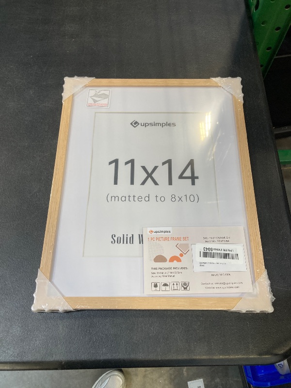 Photo 1 of upsimples 11x14 Picture Frame, Natural Solid Wooden Picture Frames, Display 8x10 with Mat or 11 x 14 Without, Vertical or Horizontal Wall Hanging, 1 Pack, Natural