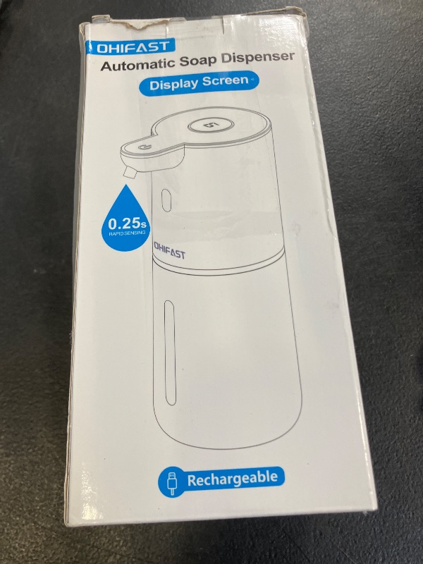 Photo 1 of OHIFAST Automatic Liquid Soap Dispenser Touchless, USB Rechargeable Smart Hand Soap Dispenser, 6-Level Adjustable, 12.8oz/380mL Wall Mounted for Bathroom Kitchen Accessories Dish Soap-White