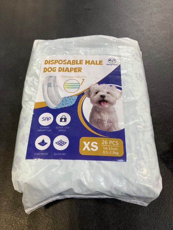 Photo 1 of Male Dog Diapers with Wetness Indicator, Disposable Belly Band for Puppy Male Diapers, Doggie Wraps for Puppy Training, Incontinence (XS, 26 Count)