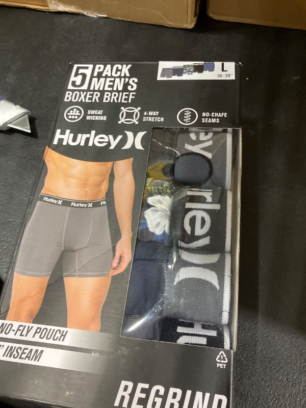 Photo 1 of Hurley Men's 5-Pack Boxer Briefs, Black/Blue, Large