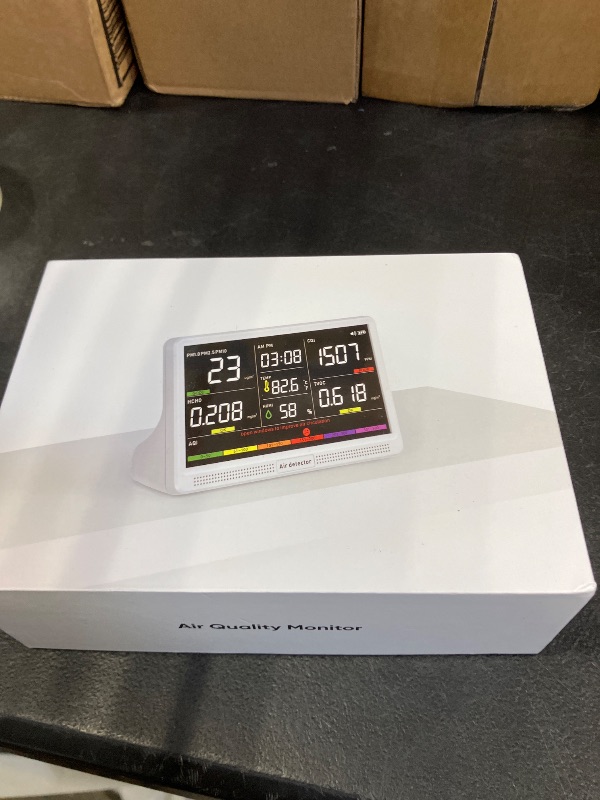Photo 1 of 16 in 1 Air Quality Monitor Indoor 7" Large Display 9 AQI+7 Alerts, CO2 Monitor Air Quality Tester for CO2, TVOC, PM2.5 PM1.0 PM10, HCHO Temperature Humidity AQI & Time Air Quality Meter for Home
