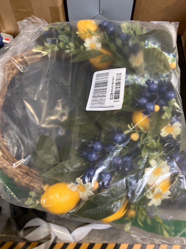 Photo 1 of Suncalla 20 Inch Summer Lemon Wreath for Front Door with Artificial Blue Berry Bow Farmhouse Spring Summer Decor for Home Porch Window Wall Wedding Party Indoor and Outdoor