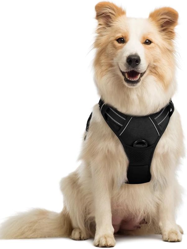 Photo 1 of Dog Harness No Pull with 2 Leash Clips, Adjustable Soft Padded, Reflective Oxford No Choke Pet Vest with Easy Control Handle for Medium Sized Dogs, Black, M