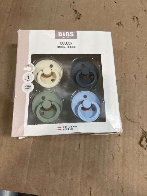 Photo 1 of BIBS Color Pacifiers 4-Pack | BPA Free Soother Pacifier | Round Nipple | Natural Rubber Latex | Made in Europe | Size 0-6 Months | Iron Mix