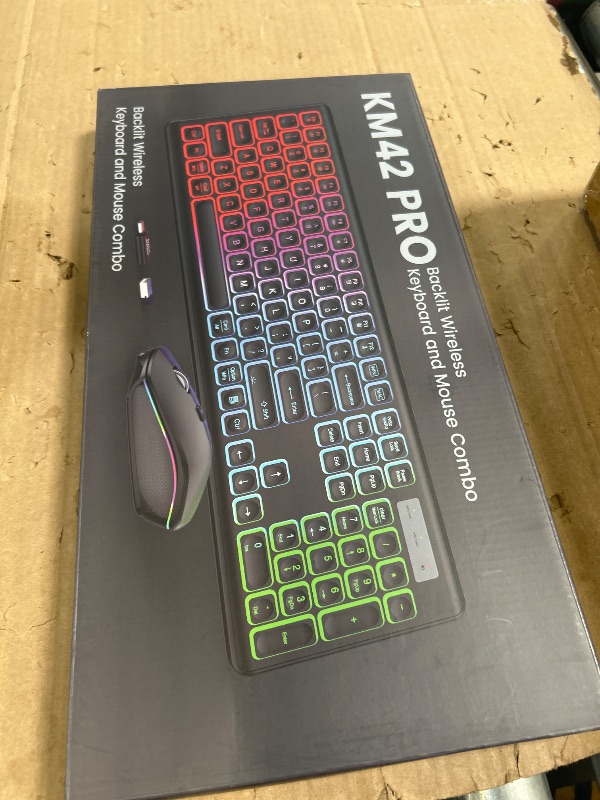 Photo 1 of Wireless Keyboard and Mouse Combo, RGB Backlit, Rechargeable & Light Up Letters, Full-Size, Soft Typing, Sleep Mode, 2.4GHz Quiet Keyboard Set for Mac, Windows, Laptop, PC, Trueque KM42Pro (Black)
