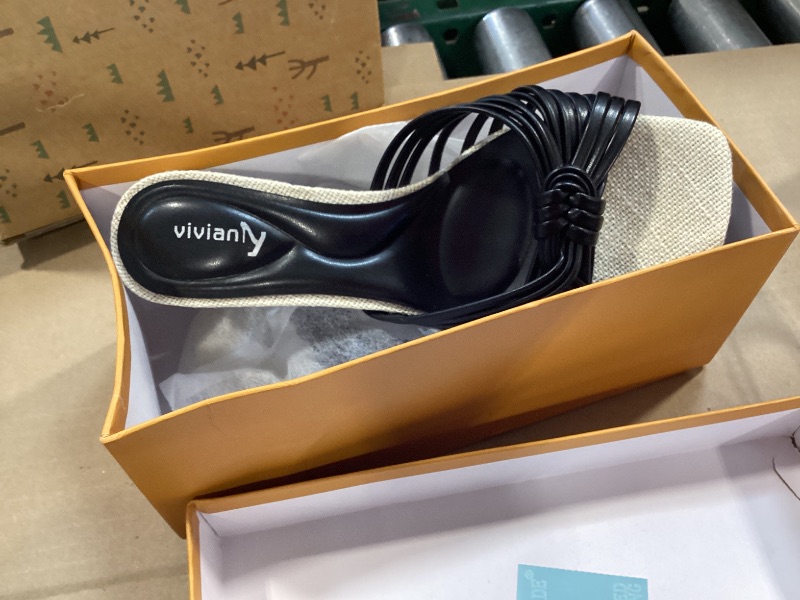 Photo 1 of vivianly Heeled Sandals for Women Kitten Heel Square Open Toe Sandals Backless Slip-On Mule Shoes Wedding & Leisure