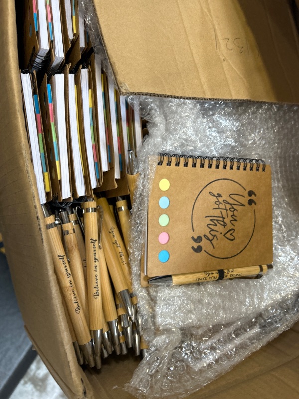 Photo 1 of Tenceur 100 Sets Teacher Appreciation Gifts Bulk - Inspirational Notebook with Sticky Note Motivational Pen Nurse Week Employee Thank You Journals Gift for Coworkers, Office Staff, Team