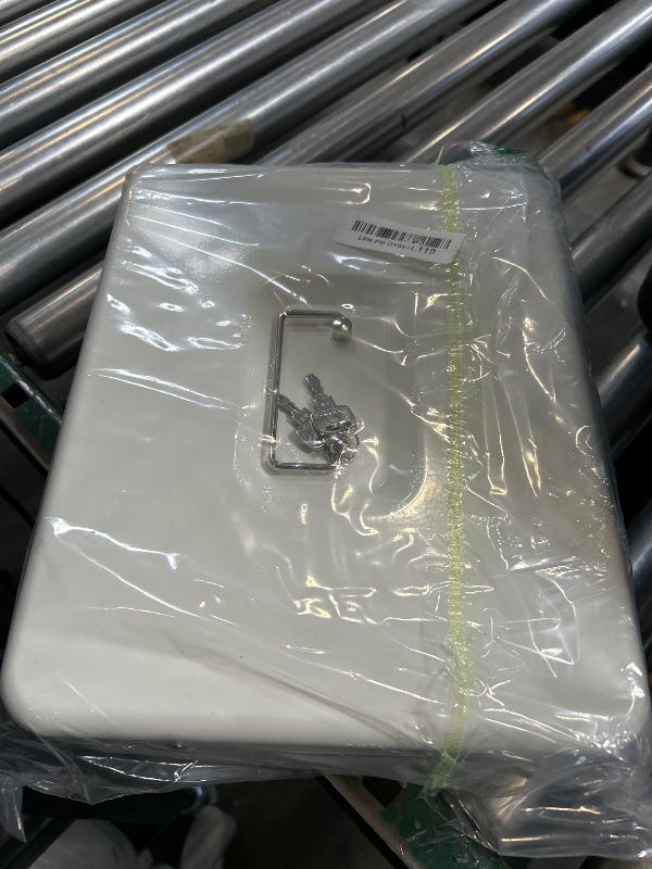 Photo 1 of Sumerfnt Cash Box with Lock and Money Tray Money Box for Cash, Metal Lock Box for Money Cash Register - 11.8" x 9.4" x 3.54" White