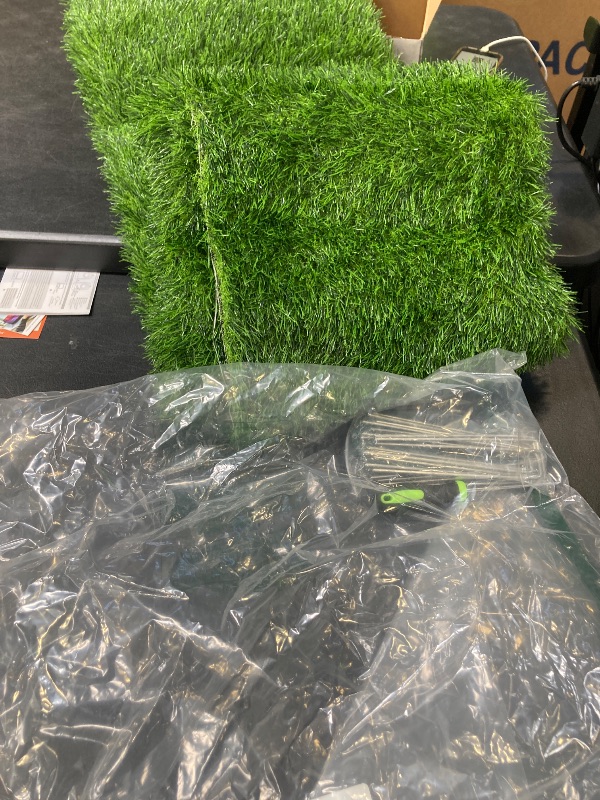 Photo 1 of Oiyeefo Artificial Turf Grass Outdoor - Synthetic Realistic Fake Grass Indoor Turf Rug with Drainage Holes for Patio, Balcony, Backyard, Landscape Decoration - Pet Friendly Grass Mat (4FT x 6FT)