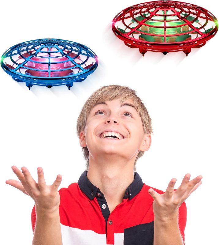 Photo 1 of Force1 Scoot Duo Hand Operated Drone for Kids or Adults - 2pk Hands Free Motion Sensor Mini Drones, Easy Indoor Flying Ball Small UFO Toys for Boys and Girls (Red and Blue)