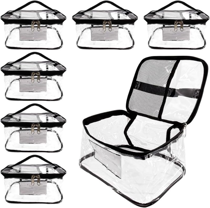Photo 1 of 6 Pack Clear Utility Storage Bags - Large Capacity Waterproof PVC Organizer with Name Tag Pocket & Manual Pocket, Suitable for Travel Toiletries, Makeup Brushes, Skincare Samples, Cosmetic Tools

