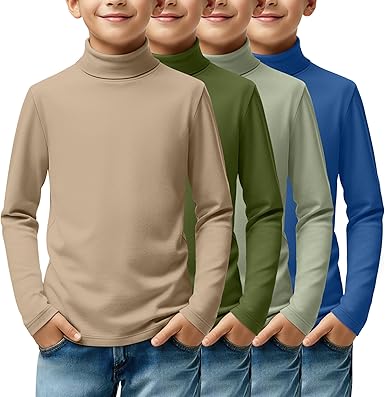 Photo 1 of 4 Pack Boys Turtleneck Long Sleeve Shirts Elastic Solid Warm Basic Football Baseball Undershirt Base Layering Tops
5-6