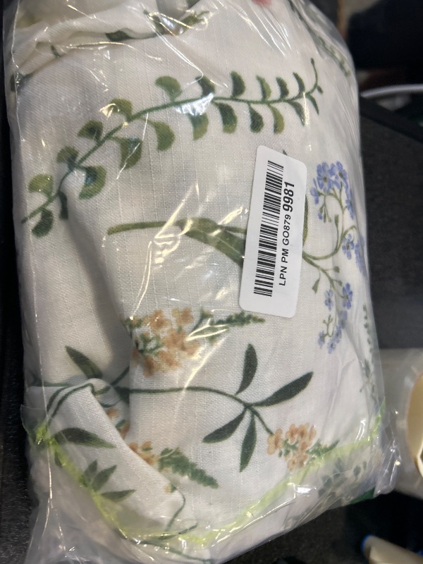 Photo 1 of jinchan Linen Kitchen Curtains Floral Printed Tier Curtains 45 Inch Length Farmhouse Cafe Tie Top Botanic Small Window Drapes for Farmhouse Cottagecore Laundry Bathroom RV 2 Panels Sage Green