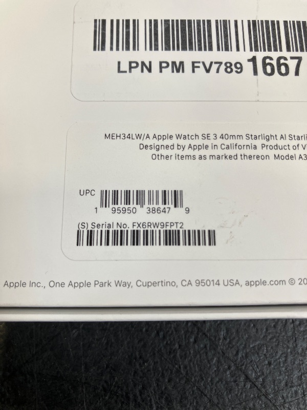 Photo 1 of !!SEE CLERK NOTES!! Apple Watch SE 3 [GPS 40mm] Smartwatch with Starlight Aluminum Case with Starlight Sport Band - S/M. Fitness and Sleep Trackers, Heart Rate Monitor, Always-On Display, Water Resistant