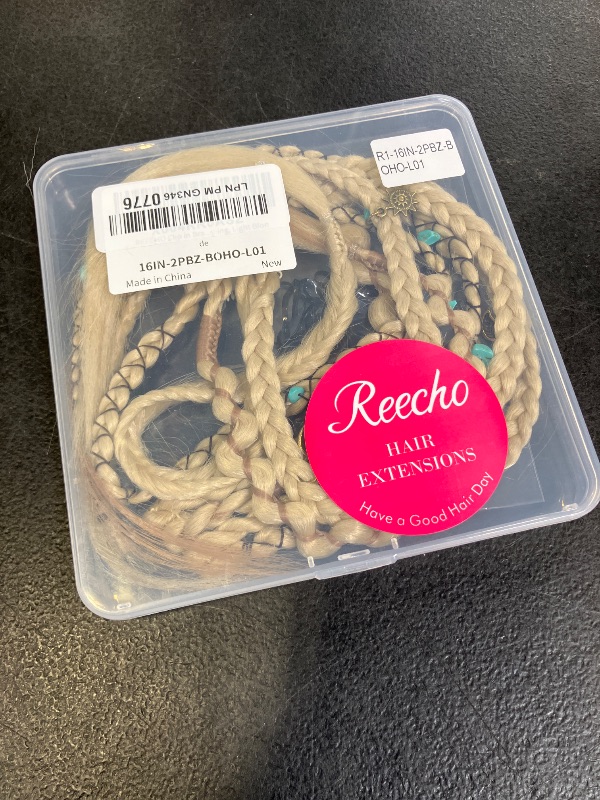 Photo 1 of REECHO Clip in Braid Hair Extensions for Women, 16" Boho Dreadlock Clip in Braids with Beads & Charms, 2PCS Handmade Synthetic Braided Hairpieces for Cosplay Daily Styling, Light Blonde