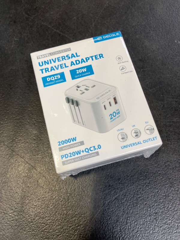 Photo 1 of decqle Universal Travel Adapter, International Travel Plug Adapter with 2 USB-C(PD 20W) ? 1 USB-A Ports, All in One Portable Adaptor, for USA, UK, EU, AU ? 224+ Countries (White) US