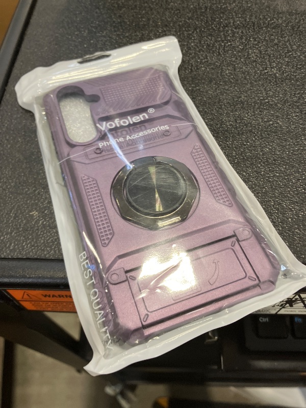 Photo 1 of Vofolen for Samsung Galaxy S23 FE Case with Card Holder [Store 2 Cards] + 360° Rotated Ring Kickstand Dual Layer Heavy Duty Shockproof Wallet Cover for Galaxy S23 FE Case for Woman Man, Purple