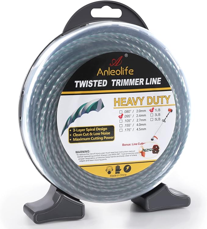 Photo 1 of A Anleolife 1-Pound Heavy Duty Twisted .095-inch-by-393-ft Dual Core String Spiral Trimmer Line Donut,with Built-in Line Cutter
