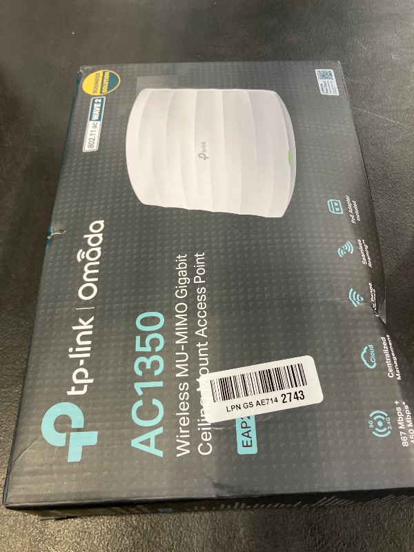 Photo 1 of TP-Link EAP225 Omada AC1350 Gigabit Wireless Access Point Business WiFi Solution w/Mesh Support, Seamless Roaming & MU-MIMO PoE Powered SDN Integrated Cloud Access & Omada App White