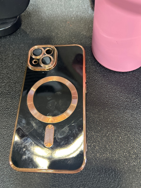Photo 1 of Dinick Designed for iPhone 14 Case with Magnetic [Built-in Camera Cover] Compatible with MagSafe Soft TPU Glitter Cover Anti-Scratch Protective Slim for iPhone 14 Case Black and Gold