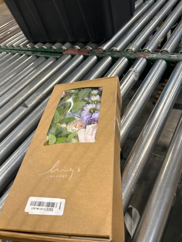 Photo 1 of Ling's moment Fake Flowers Box, Faux Artificial Greenery Stems Foam Roses Gardenia Silk Ranunculus Fabic Flower for Centerpieces Bouquet Wedding Vase Decorations, Powder Blue & Peach, Deluxe Combo