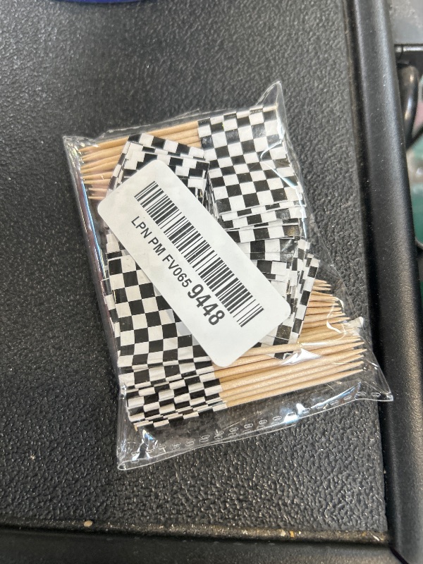 Photo 1 of Pangda 100 Pack Checkered Racing Car Flags Toothpicks Race Car Cupcake Toppers Picks Toothpick Flag Dinner Flags Race Cake Toppers Birthday Decorations Party Supplies