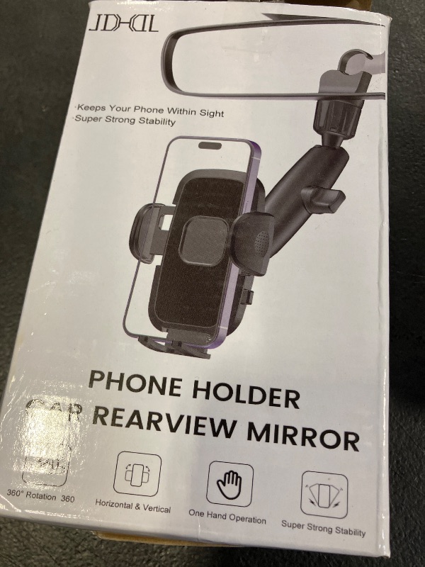 Photo 1 of JDHDL Phone Holders for Your Car, Rear View Mirror Phone Holder, 360° Rotating Car Phone Holder Mount Compatible with All 4"-7" iPhone and Android Cell Phones