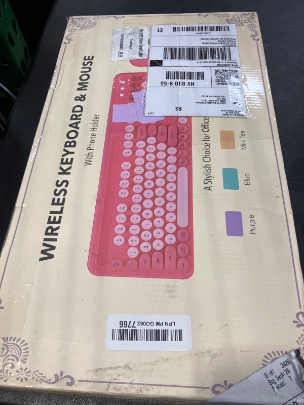 Photo 1 of Wireless Keyboard and Mouse Combo, Cute Full-Size Typewriter-Style Keyboard, Retro Round Keycaps, Phone/Tablet Holder, 3-Level DPI Mouse, 2.4GHz Cordless for Mac Windows PC Laptop, Trueque CK13, Rose