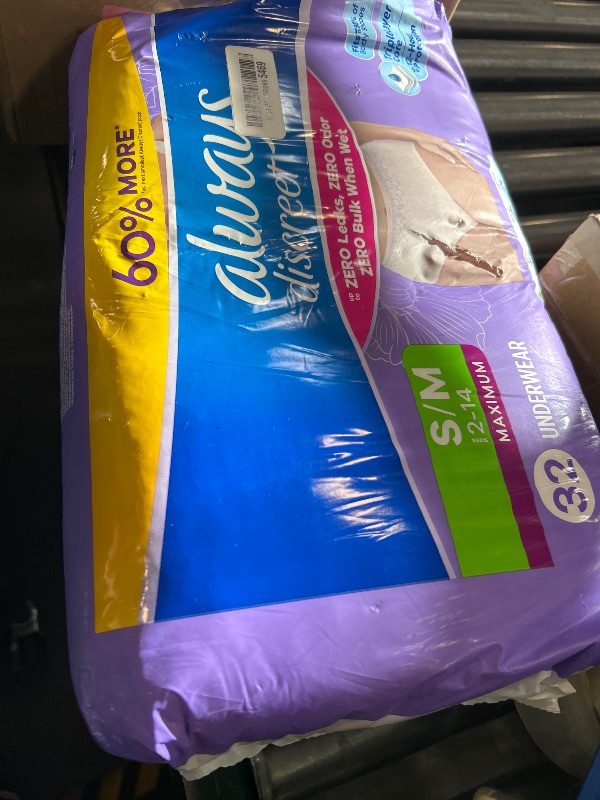 Photo 1 of Always Discreet, Incontinence Underwear, Maximum Absorbency, Small/Medium, 32 Count