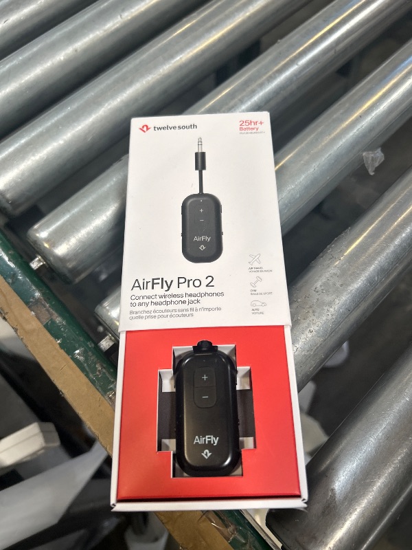 Photo 1 of AirFly Pro 2 – Bluetooth Adapter for Airplane, Pair 2 AirPods or Wireless Headphones – 3.5mm AUX Bluetooth Transmitter and Receiver for Cars, Boats, Treadmills, TVs– Airplane Travel Essentials, Black