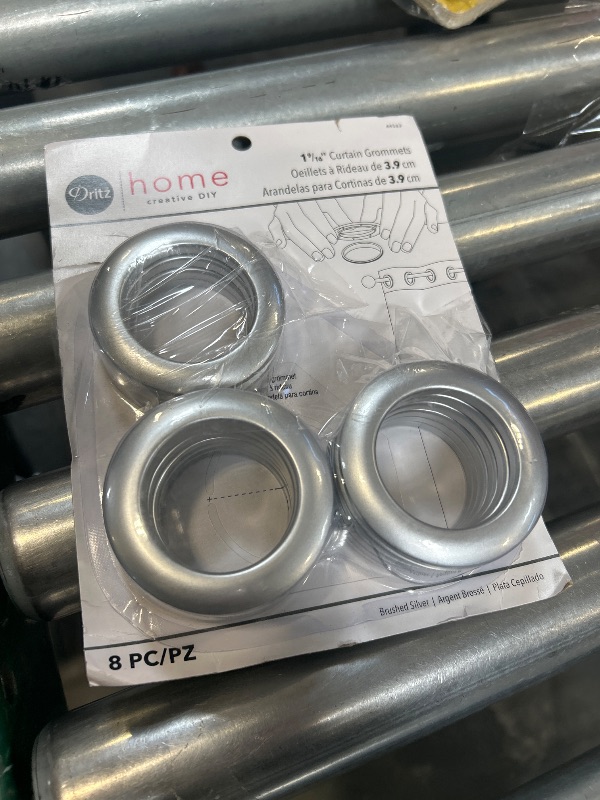 Photo 1 of Dritz Curtain Grommets, 1-9/16" (40 mm) Inner Diameter, Heavy-Duty Plastic, Brushed Silver Color, Snap-On Design, Tool-Free Installation, 8-Pack