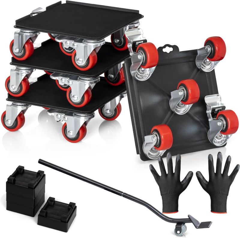 Photo 1 of Heavy Duty Furniture Movers with Wheels Furniture Dolly Kit Moving Furniture Lift Mover Tool Set Wheels Piano Dolly Pool Table Dollies Double Bearings Locks Max Capacity 2000 lb 6.9x6.3 Black-Dolly
