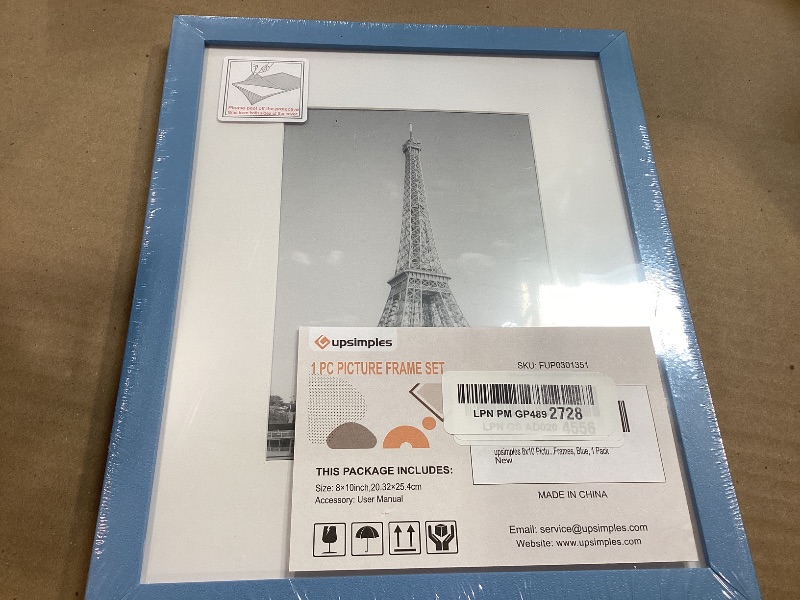 Photo 1 of upsimples 8x10 Picture Frame, Display Pictures 5x7 with Mat or 8 x 10 Without, Wall Hanging Photo Frames, Blue, 1 Pack