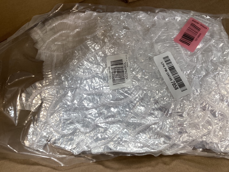 Photo 1 of Auban 100PCS Disposable Shower Caps, Plastic Clear Hair Cap Large Thick Waterproof Bath Caps for Women, Hotel Travel Essentials Accessories Deep Conditioning Hair Care Cleaning Supplies(20.5")