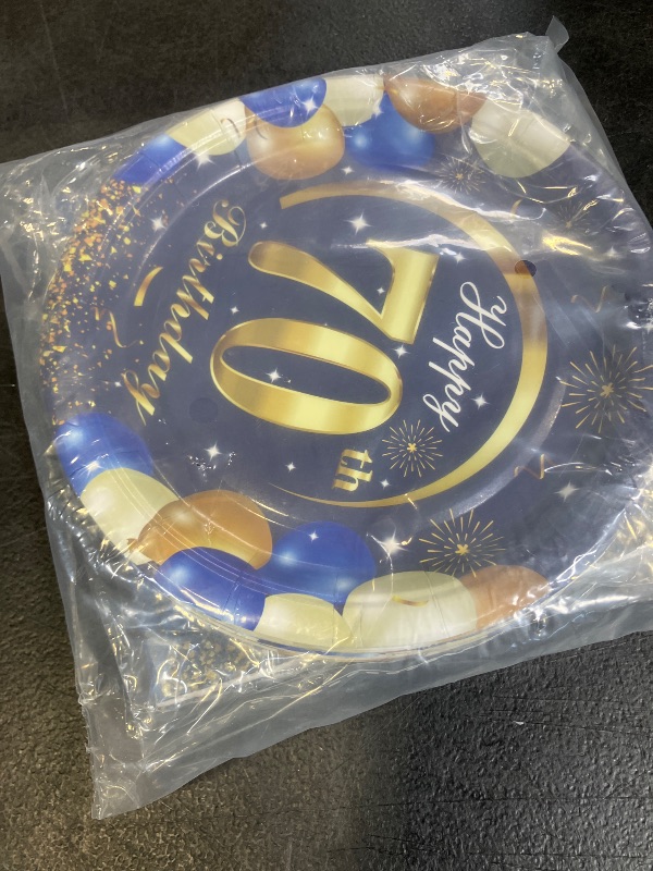 Photo 1 of 40PCS 70 th Birthday Decorations For Men Navy Blue and Gold Happy Birthday Party Decorations Include Plates Napkins for 70th Birthday Anniversary Party Supplies Decor