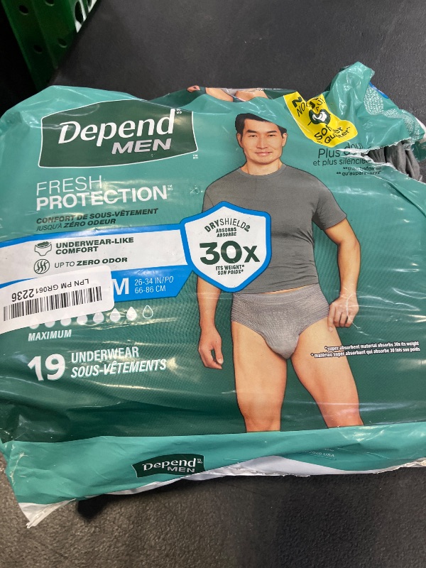 Photo 1 of Depend Fresh Protection Adult Diapers, Incontinence Underwear for Men, Disposable, Maximum, Small/Medium, Grey, 19 Count, Packaging May Vary
