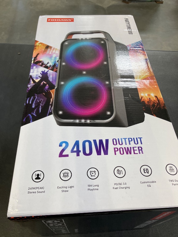 Photo 1 of Foxdawn Portable Bluetooth Speaker: 240W Peak Powerful Loud Sound Deep Bass Wireless Boombox Large Subwoofer 15 Hours Battery Life Fast Charging with Led Light Show for Party Outdoor Camping Backyard