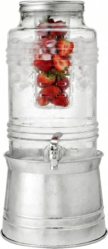 Photo 1 of Circleware Breeze Glass Beverage Dispenser with Base Metal Stand Transforms to Ice Bucket, Lid, Fruit Infuser and Ice Insert, Entertainment Kitchen Drinking Glassware, Party, Huge 2.4 Gallons