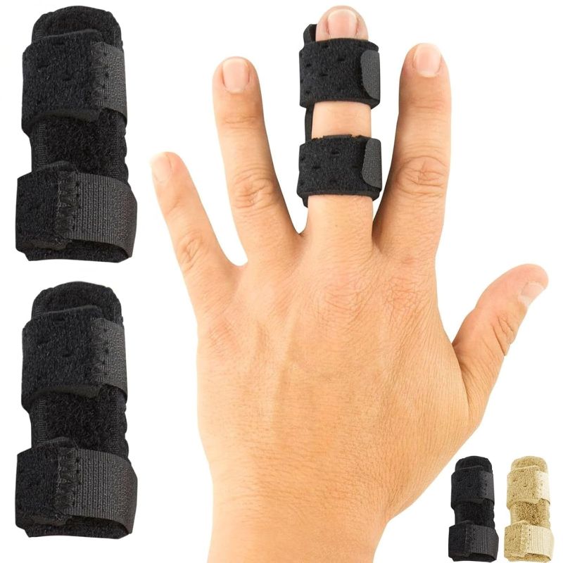 Photo 1 of Universal Finger Straightener - Broken and Trigger Finger Splints - Brace for Arthritis Pain and Support - Sprain Relief for Middle, Index, Ring, Pinky Fingers (Black) 5 pack