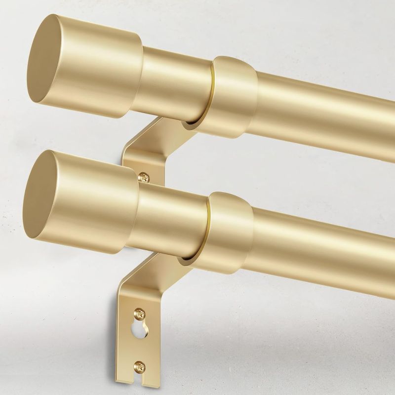 Photo 1 of  2 Pack Heavy Duty Curtain Rods for Windows 28 to 48 Inch, 1 Inch Gold Curtain Rods Set of 2 Pack for Outdoor, Farmhouse, Bedroom, Adjustable Easy Install Drapery Rod (A2,Gold,30"-60"-2Pack)