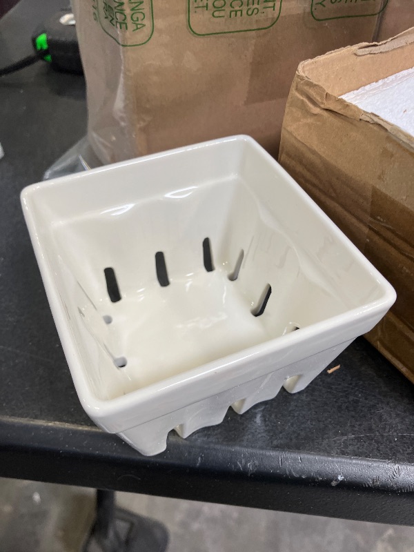 Photo 1 of 3 Pack Ceramic Berry Basket Square Ceramic Fruit Bowls 4.4 Inch Decorative Ceramic Fruit Baskets for Berries Strawberry Grape Cherry(White)