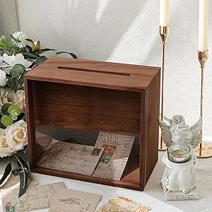 Photo 1 of OurWarm Wooden Wedding Card Box with Slot, Money Gift Card Box for Wedding Reception, Rustic Envelope Card Box Storage for Party, Birthday, Graduation, Baby Shower, Honeymoon Funds, Wedding Gift (Light Brown)
