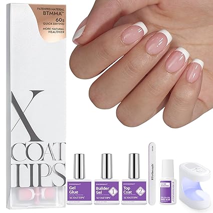 Photo 1 of BTArtboxnails XCOATTIPS French Tips Nails - Extra Short Square Nail Tips with Nail Gel, French Protecing Duo, Nail Lamp, All in One Soft Gel French Tip Press on Nails Gel Extension